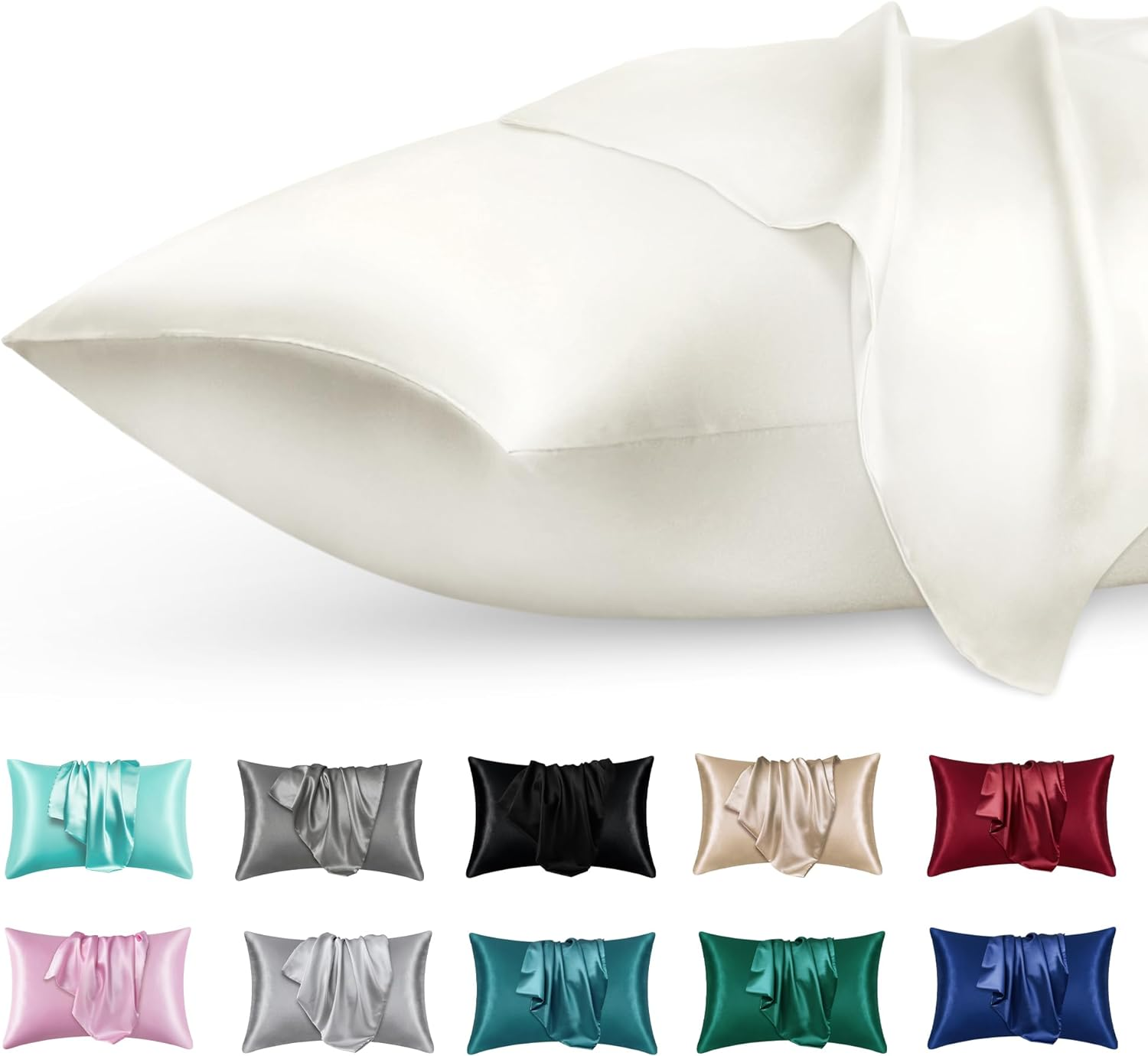 Satin Silk Pillowcase for Skin and Hair, 2 Pack - Envelope Closure - Bedding Que-image