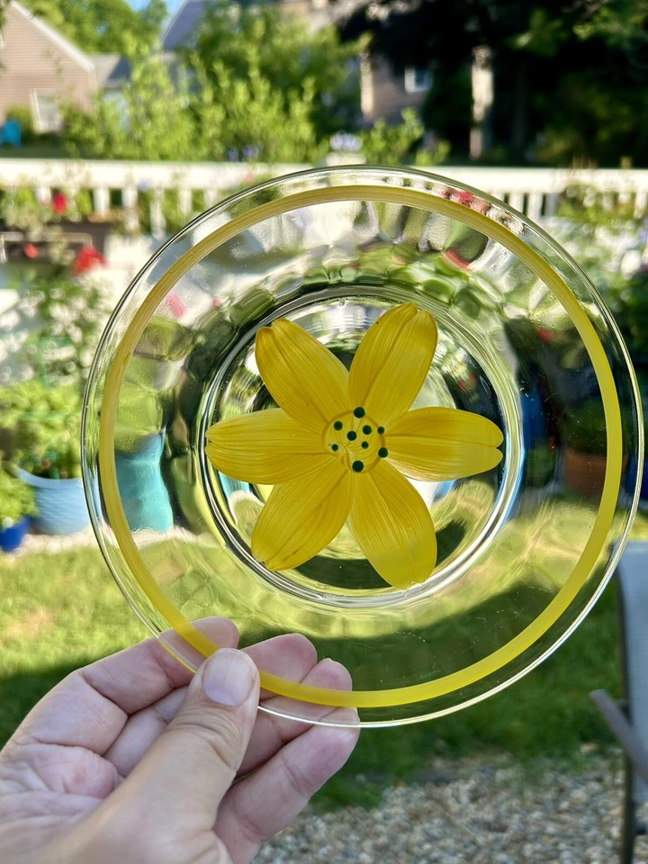 Juego de 6 platos de postre de ensalada de vidrio vintage flores pintadas a mano Foto 4 de 4
