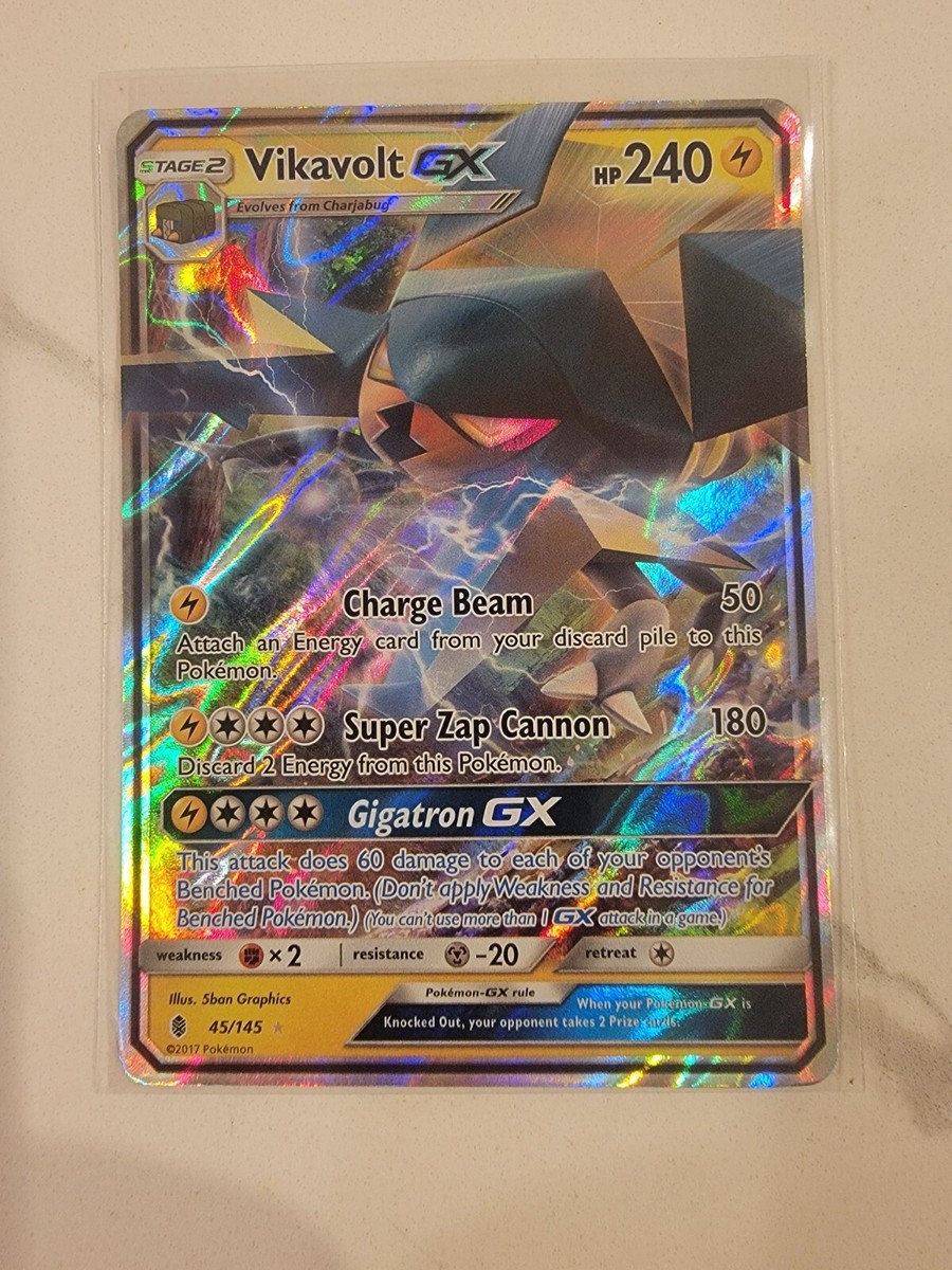 vikavolt gx pokemon card value - Guardians Rising pokmon 134/145 (Dont apply Weakness and Resistance for Benched Pokmon.) (You cant use more than 1 GX attack in a game.) Weakness Fighting 2 Resistance Metal Vikavolt GX (Full Art) Pokemon