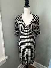 Studio M Size M Striped Black & Tan V-neck Dress