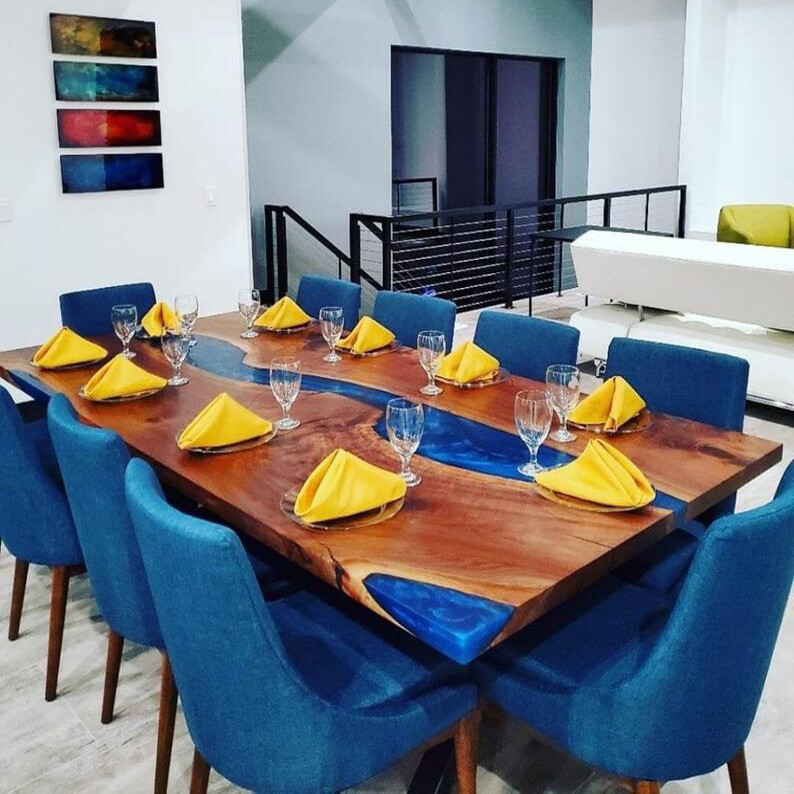 Handmade Solid Wood Epoxy Dining Table made of Live Edge Rustic Burl Wood Table-image