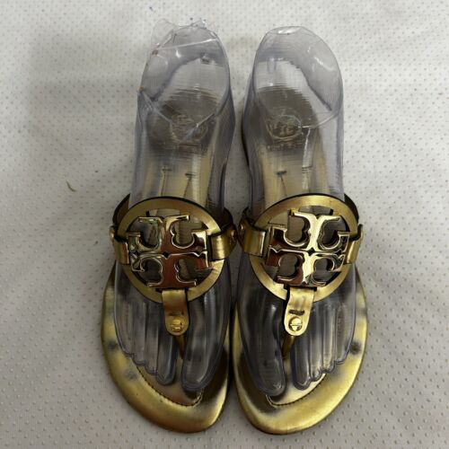 Sandales en cuir délabré médaillon en or métallique Tory Burch Miller taille 6,5 M - Photo 1 sur 9