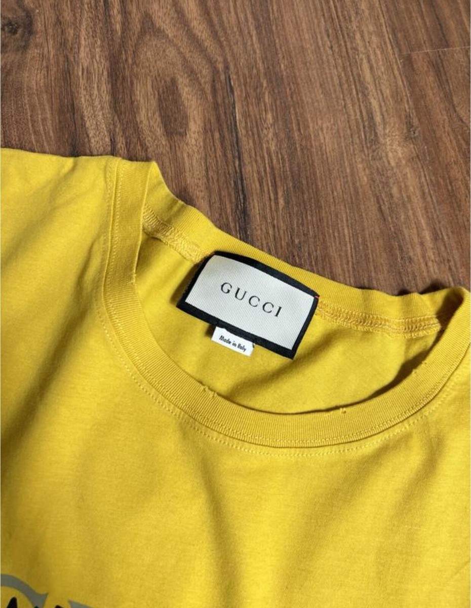 Gucci Women's Cotton Yellow T Shirt Size M Big Logo | eBay