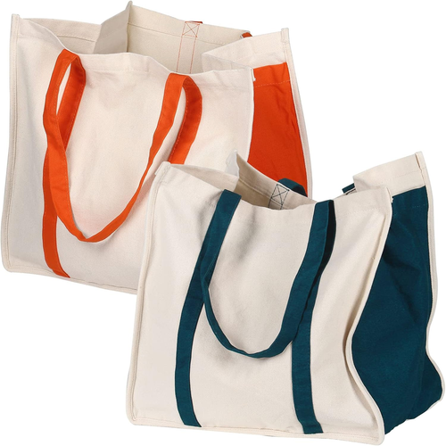 Heavy Duty Reusable Cotton Canvas Grocery Tote Bags With Side Pockets Heavy duty reusable cotton canvas grocery tote bags with side pockets