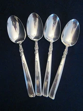 SET 4 SOUP SPOONS! Vintage PRESTIGE silverplate: GAY ADVENTURE pattern EXCELLENT