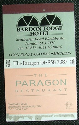 Matchbox Bardon Lodge Hotel The Paragon Restaurant London SE3 MB074