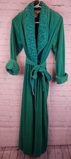 Vintage Diamond Tea Velour Green Full Length Tie Robe, Sz. Petite S