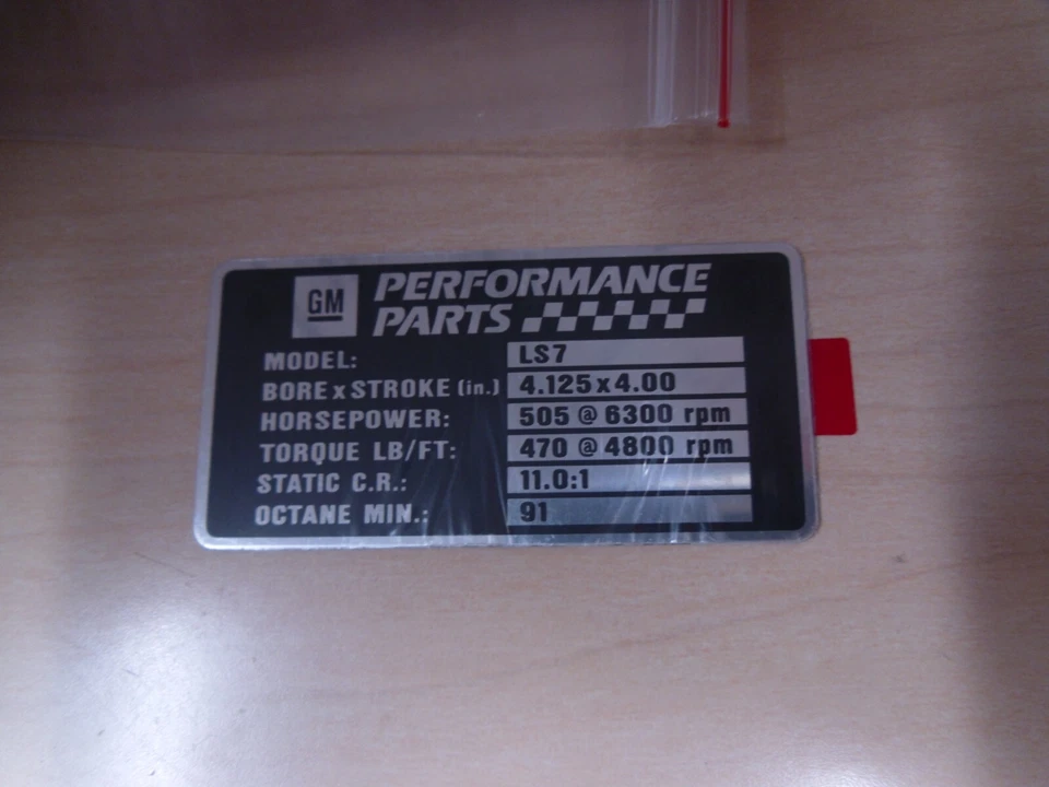 CHECKER MARATHON GM PIEZAS DE RENDIMIENTO MOTOR PLACA DE DATOS ETIQUETA LS7 PPGM2229 F4 Foto 2 de 3