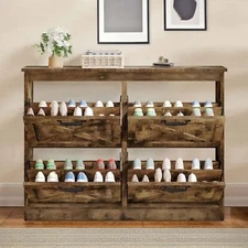 Farmhouse Shoe Cabinet w/ 4 Flip Drawers Entryway Hallway Shoe Storage Organizer
