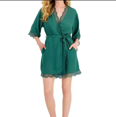 INC Intimates Green Pocketed Elbow Sleeves Sleepwear Robe Smoke Pine | eBay