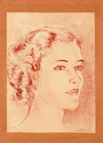 PORTRAIT AU CRAYON ORIGINAL , signé " Marie Monin "  - Afbeelding 1 van 1
