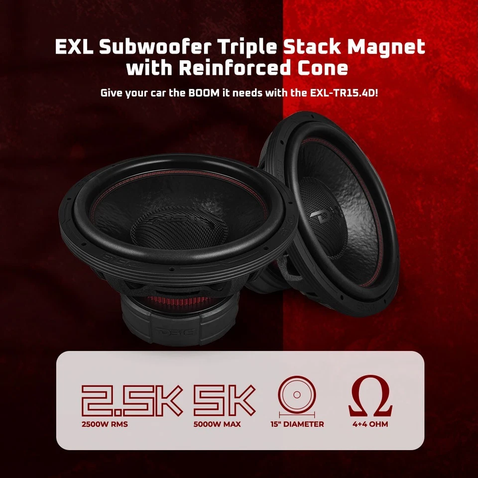 DS18 EXL 15" Subwoofer Triple Stack with Reinforced Cone 2500W RMS 4" Dvc 4-Ohm - Image 3 of 4