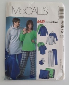 MCCALL'S #4675 MEN'S MISS TEENS SIZES L-XL TOP PANTS SOCKS BLANKET PATTERN UNCUT