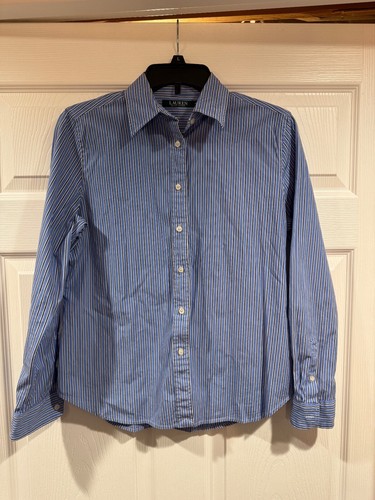 Lauren by Ralph Lauren Damen Langarm Button Down blau weiß gestreift Gr. PM