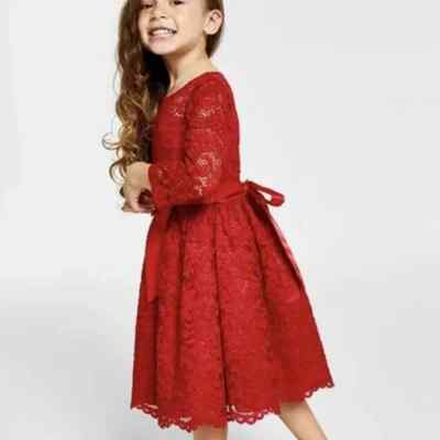 knee length dresses for ladies Lace Midi Dress with Ruffles 42 (FR) / Red main image 1