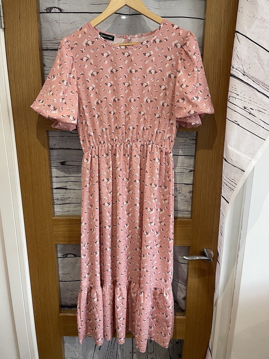 I Saw It First UK 8 Pastel Pink White Ditsy Floral Flower Summer Jersey  Dress | eBay UK
