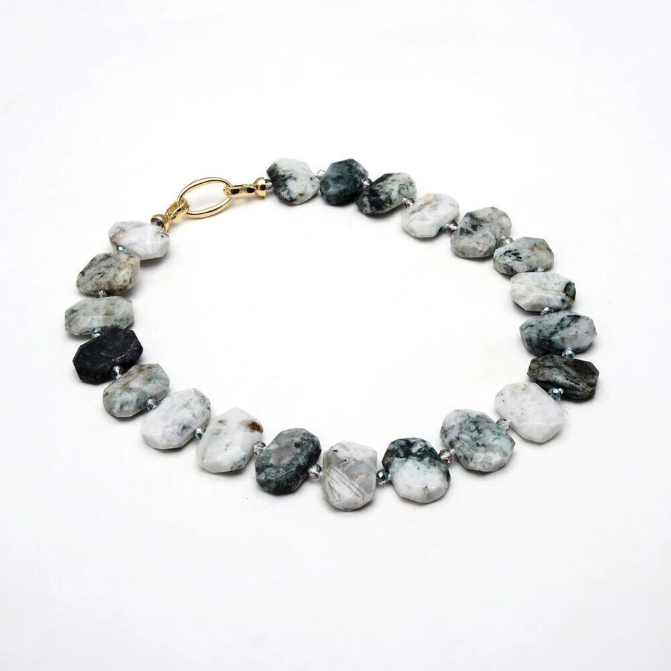 19-дюймовый натуральный зеленый агат коренастый прямоугольник реальный камень колье ожерелье этнический - Изображение 4 из 4