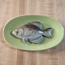 Vintage 6" Rosemeade Pottery Brook White Crappie Fish Plaque Wall Hanging Green