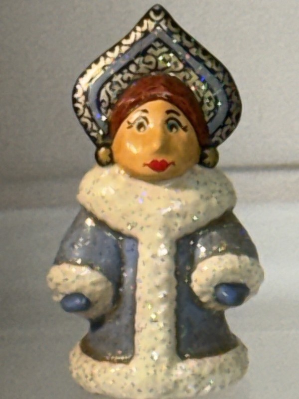 Old Vintage USSR Russian Wood Craved Snow Maiden Christmas Ornament ( SIGNED)