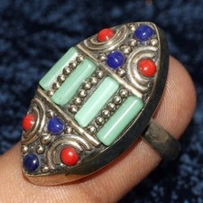 Nepali Tribal Tibetan Turquoise Red Coral Ring Jewelry Size US FreeSize GW