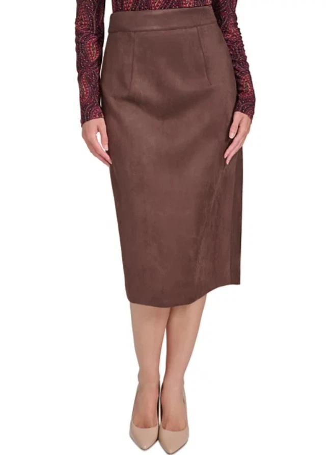 Tommy Hilfiger Women's Faux-Suede Pencil Skirt Brown Size 4 - Image 2 of 4