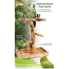 Large Wooden Bird Perch with Stainless Steel Cups