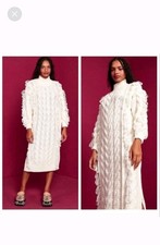 Farm Rio NWOT Chunky Cable knit Fringe Sweater Dress M Cottagecore Boho Western