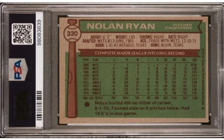 1976 Topps Nolan Ryan Signed Baseball Card PSA 6 DNA 10 Certified Auto HOF - Image 4 of 4
