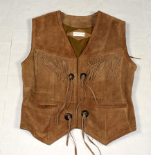 Vintage Suede Vest Ssatori Size S 80s Southwest Style Concho Double Sided Fringe