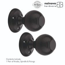 Internal Door Knob on Rose Beehive Mortice Pair | Black  & Antique Brass