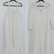 Vintage Willow Creek Small White Seersucker Lace Blue Ribbon Nightgown Robe Set