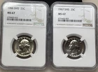 2-piece Set 1966, & 1967 Washington Quarter SMS NGC MS 67