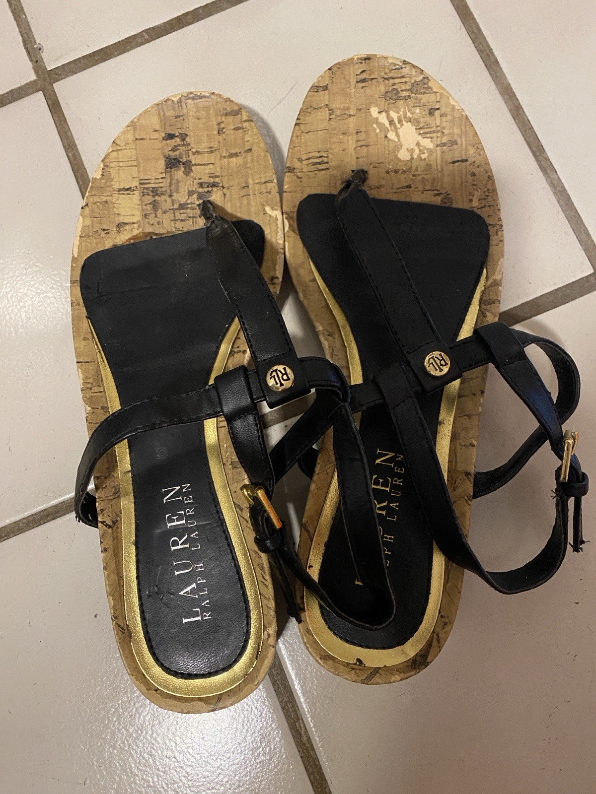 Ralph Lauren Women’s Size 9  Black Thong Sandal Shoe Buckle