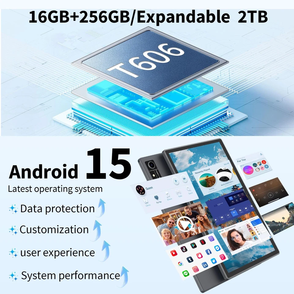 安卓 15 平板电脑带键盘,16GB(8+8)RAM+256 存储(扩展至 2TB),800... — 第 4/4 张图片