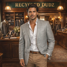 CHAPS Men's 46L Gray Windowpane Blazer Jacket Sport Coat Business Career Work