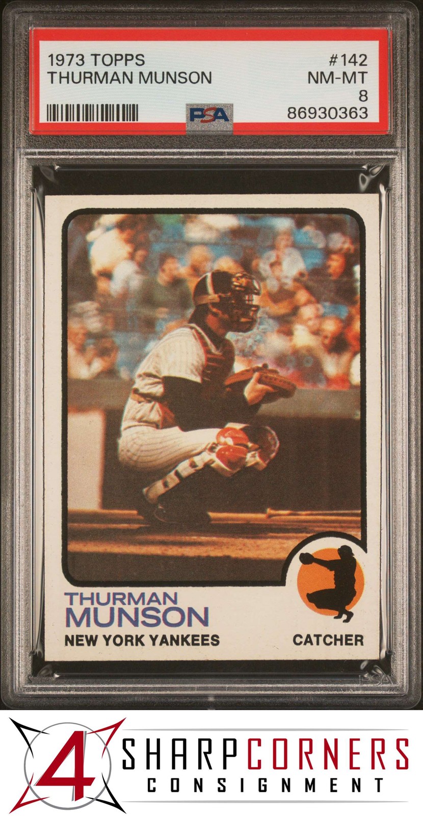 1973 TOPPS #142 THURMAN MUNSON YANKEES PSA 8