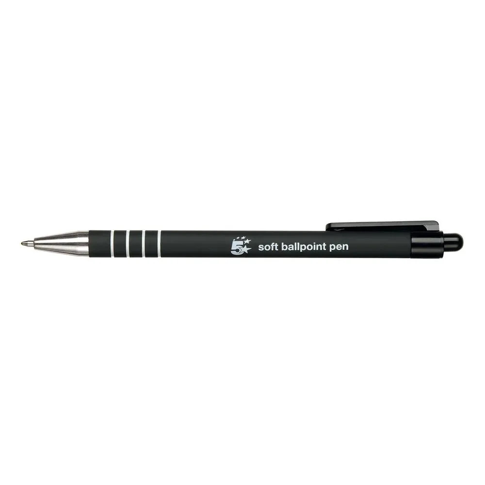 Ballpoint Pen Black Retractable Soft Grip Medium 1.0mm Tip 0.5mm Line Pack of 12