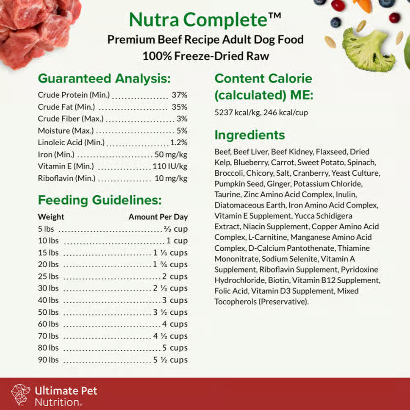 Ul.ti.mate Pet Nutrition Nutra Complete Freeze Dried Raw Beef Dog Food 48 Oz Bag