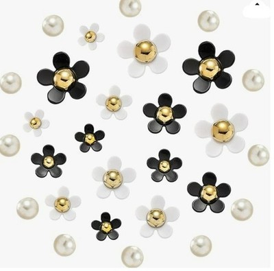 Assorted 28pc Shoe Charm Set for Crocs Black/White Flowers & Pearl Studs