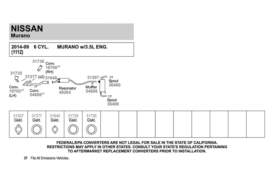 For Nissan Murano 09-14 Exhaust Muffler and Pipe Assembly Quiet-Flow Steel Oval Foto 2 de 3
