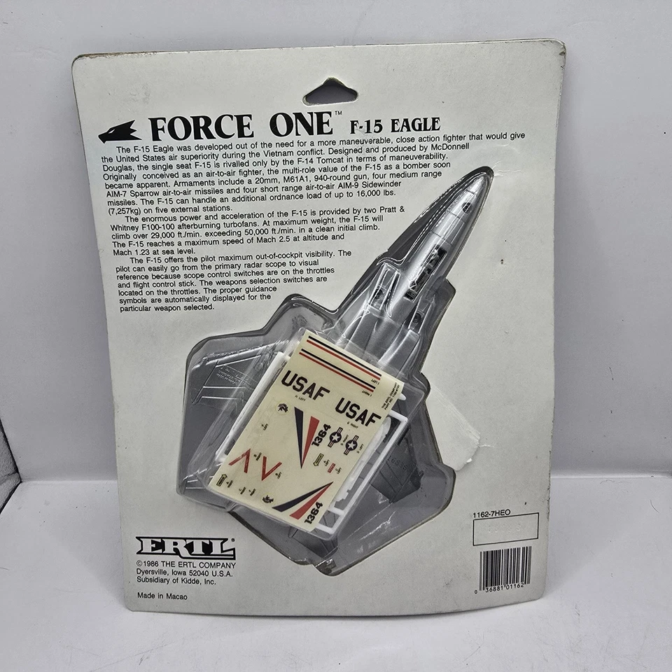 Vintage Novo 1986 ERTL Force One McDonnell Douglas F-15 Eagle USAF #1162 NOS - Imagem 4 de 4