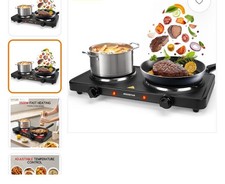 Compact 2500W Electric Hot Plate with 2 Cast Iron Burners for Cooking Anywhere