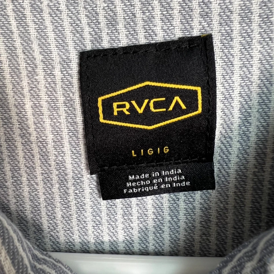 Camisa abotonada manga corta a rayas azul/blanco talla grande RVCA para hombre Foto 3 de 4