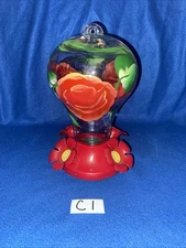 VINTAGE GLASS HUMMINGBIRD FEEDER HAND PAINTED 