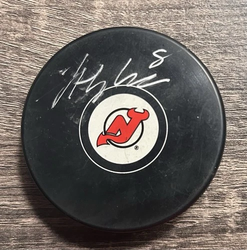 Jack Hughes Signed New Jersey Devils Puck Gold Olympics