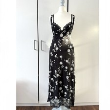 Free People Party Crasher Midi Slip Black Floral Size S V Neck Lace Trim
