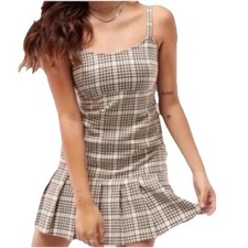 Hollister Wmn XS Plaid Flannel Pleated Hem Ruffle Dress/Jumper Twee Coquette