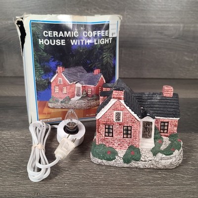 Vintage Ceramic Coffee House w/Light Country Brick House
