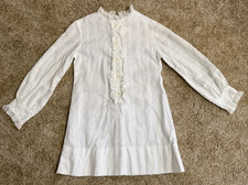 Vtg Sz 7 1960s White Lace Stripe Child  s Dress Ruffled Collar  Cuffs, Edwardian