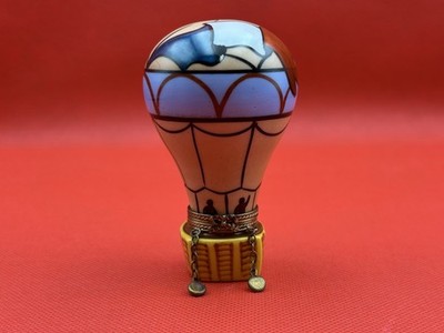   Limoges Peint Main Rochard France Hand Painted Trinket Box Hot Air Balloon!